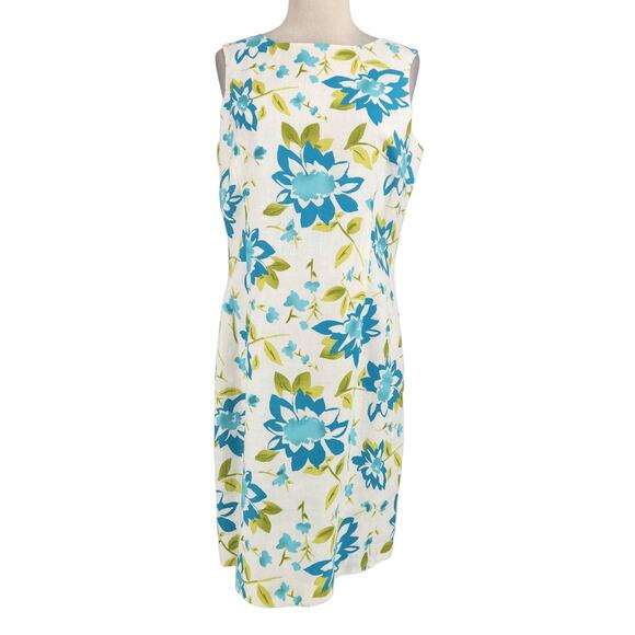 Vintage Linen Floral Sheath Dress by Madison Studio Size 10 - Picture 1 of 5